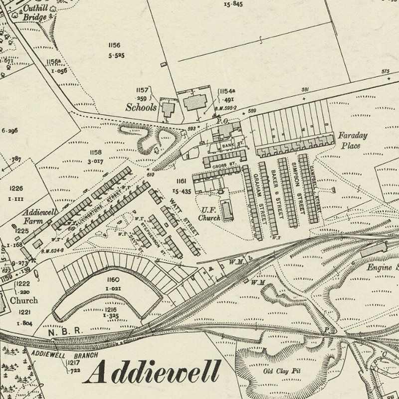 Addiewell Village, 25" OS map c.1907, courtesy National Library of Scotland