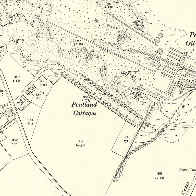 Pentland Cottages - 25" OS map c.1907, courtesy National Library of Scotland