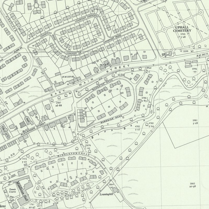 Burnside Rd (Uphall: Middleton Hall Estate) - 1:2,500 OS map c.1953, courtesy National Library of Scotland